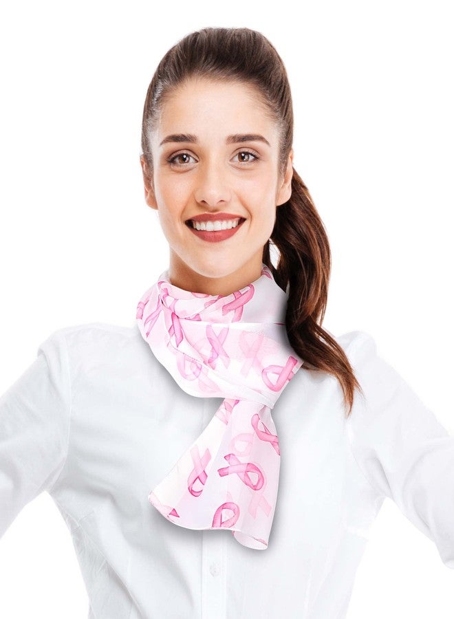CBC Crown Women's Lightweight Pink Ribbon Silk Feeling Satin Striped 13"x60" Scarf (Pink Ribbon - White) - Image 3